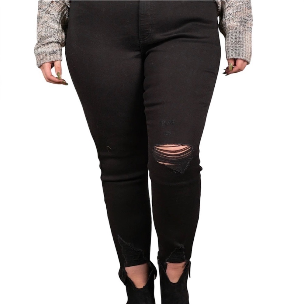 NWT KanCan Shelton High Rise Skinny Frayed Hem Ripped Knee Jeans Black 3XL 20